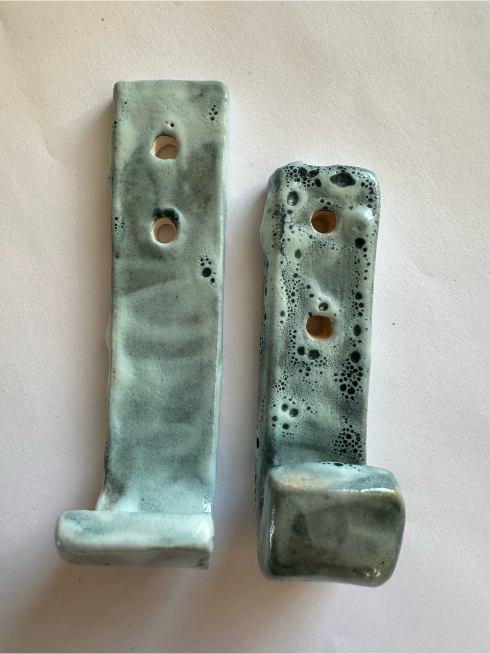 Handmade Ceramic Seafoam Glazed Wall Hooks - Set of 2